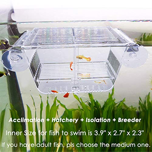 capetsma Fish Breeding Box, Acrylic Fish Isolation Box with Suction Cups, Aquarium Acclimation Hatchery Incubator for Baby Fishes Shrimp Clownfish και Guppy. Μικρό μέγεθος (S)